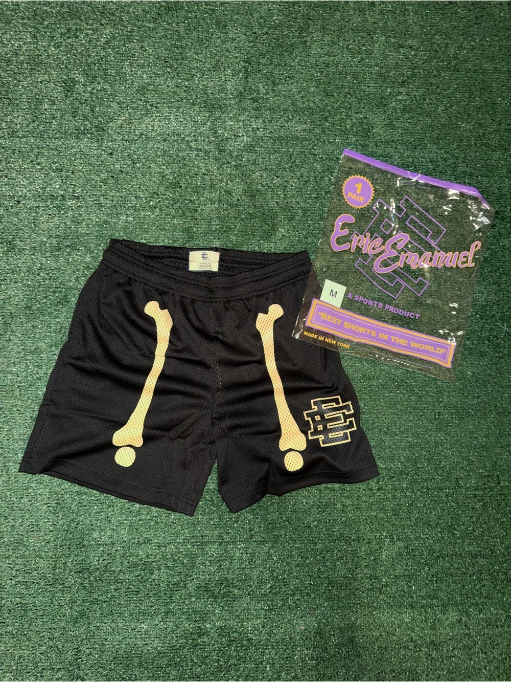 Eric Emanuel Black Athletic Shorts with Bone Graphics